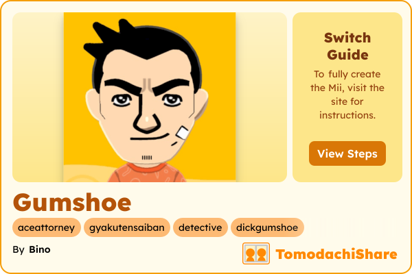 Gumshoe, a male Mii  with tags: aceattorney, gyakutensaiban, detective, dickgumshoe