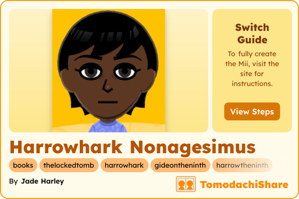 Harrowhark Nonagesimus, a female Mii  with tags: books, thelockedtomb, harrowhark, gideontheninth, harrowtheninth