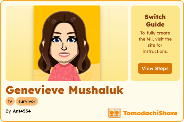 Genevieve Mushaluk, a female Mii  with tags: tv, survivor