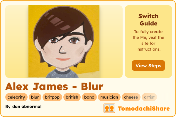 Alex James - Blur, a male Mii  with tags: celebrity, blur, britpop, british, band, musician, cheese, artist