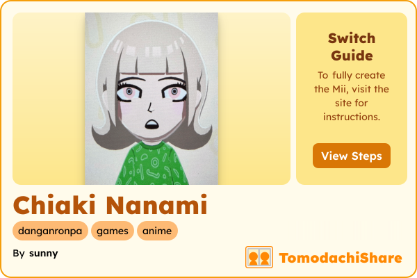 Chiaki Nanami, a female Mii  with tags: danganronpa, games, anime