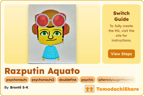 Razputin Aquato, a male Mii  with tags: psychonauts, psychonauts2, doublefine, psychic, wheredyougetthemilk