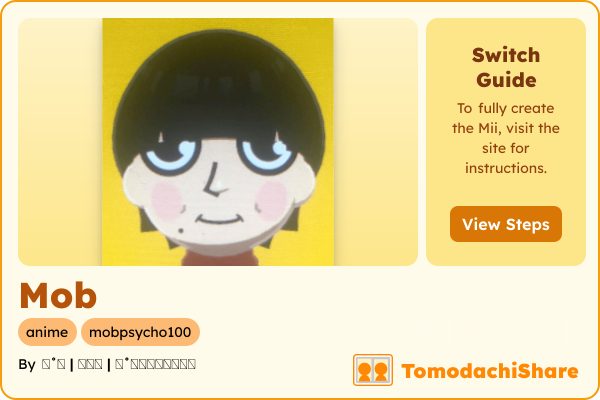 Mob, a male Mii  with tags: anime, mobpsycho100