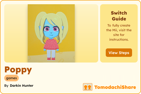 Poppy, a female Mii  with tags: games