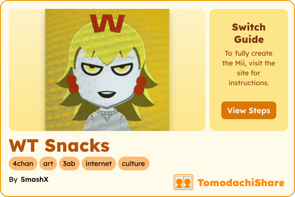 WT Snacks, a female Mii  with tags: 4chan, art, 3ab, internet, culture