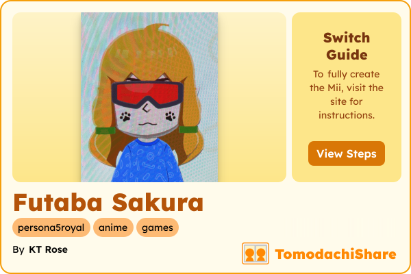 Futaba Sakura, a nonbinary Mii  with tags: persona5royal, anime, games