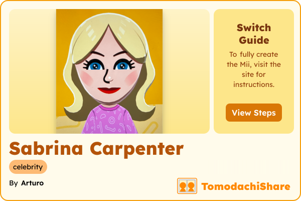 Sabrina Carpenter, a female Mii  with tags: celebrity