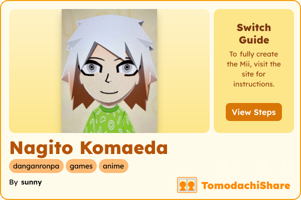Nagito Komaeda, a male Mii  with tags: danganronpa, games, anime