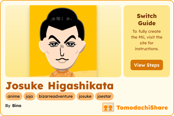 Josuke Higashikata, a male Mii  with tags: anime, jojo, bizarreadventure, josuke, joestar