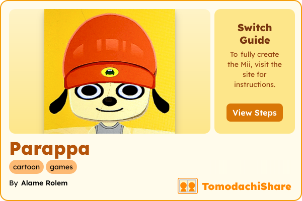 Parappa, a male Mii  with tags: cartoon, games