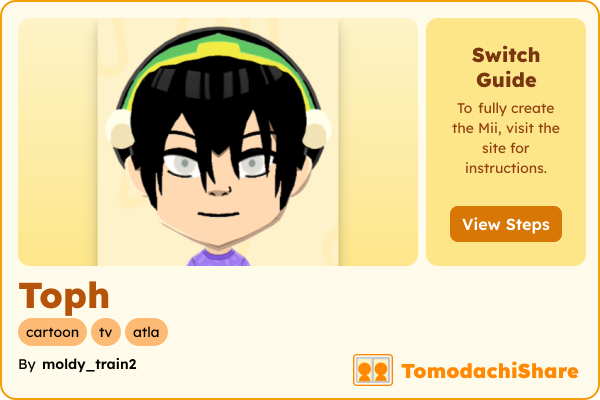 Toph, a female Mii  with tags: cartoon, tv, atla