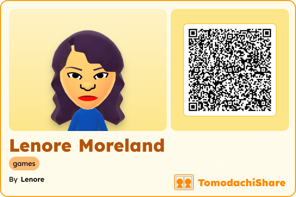 Lenore Moreland, a female Mii  with tags: games