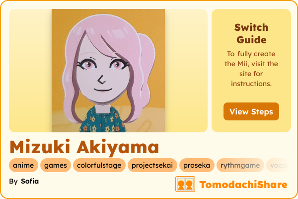 Mizuki Akiyama, a female Mii  with tags: anime, games, colorfulstage, projectsekai, proseka, rythmgame, vocaloid, mobilegame