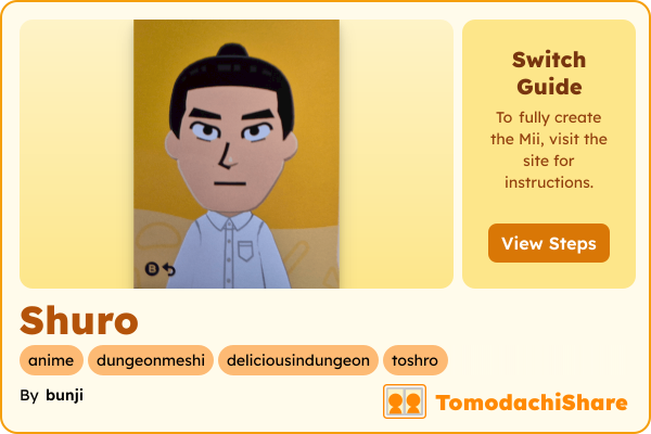 Shuro, a male Mii  with tags: anime, dungeonmeshi, deliciousindungeon, toshro
