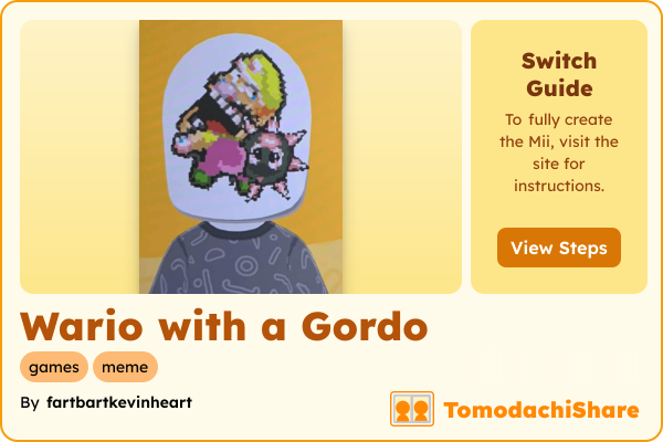 Wario with a Gordo, a male Mii  with tags: games, meme