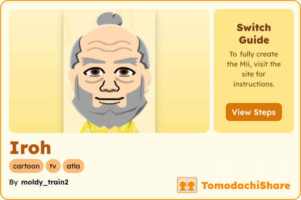 Iroh, a male Mii  with tags: cartoon, tv, atla