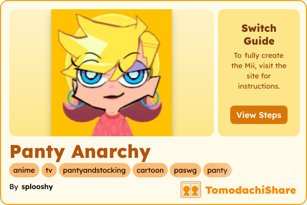 Panty Anarchy, a female Mii  with tags: anime, tv, pantyandstocking, cartoon, paswg, panty