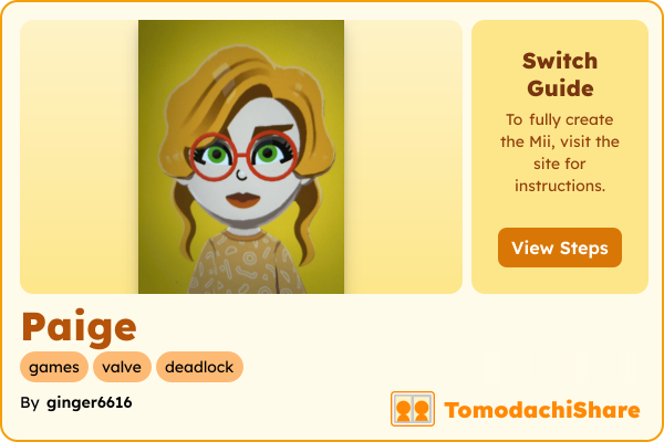 Paige, a female Mii  with tags: games, valve, deadlock