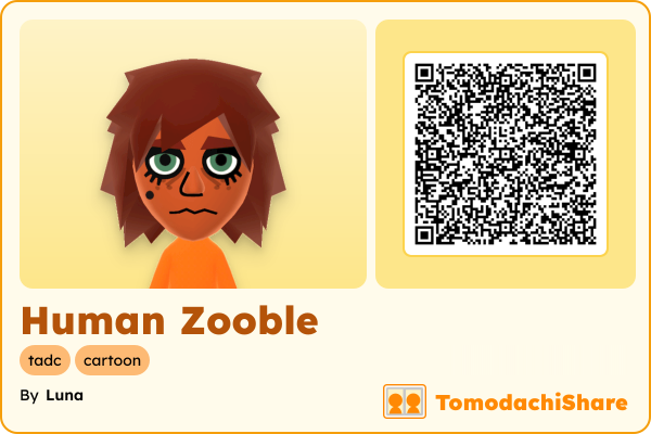 Human Zooble, a female Mii  with tags: tadc, cartoon