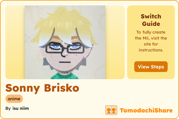 Sonny Brisko, a male Mii  with tags: anime
