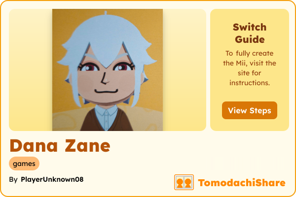 Dana Zane, a female Mii  with tags: games