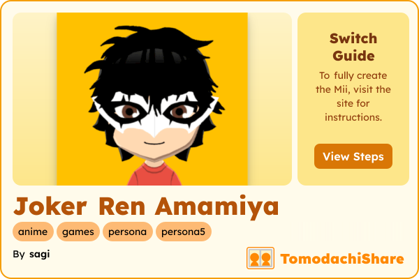 Joker Ren Amamiya, a male Mii  with tags: anime, games, persona, persona5