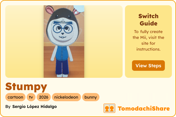 Stumpy, a male Mii  with tags: cartoon, tv, 2026, nickelodeon, bunny