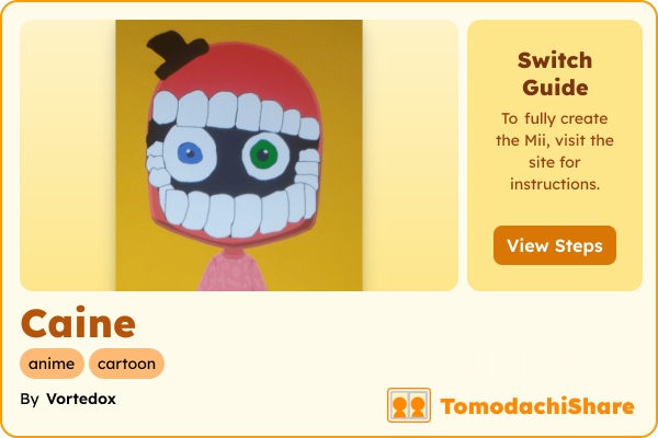 Caine, a nonbinary Mii  with tags: anime, cartoon