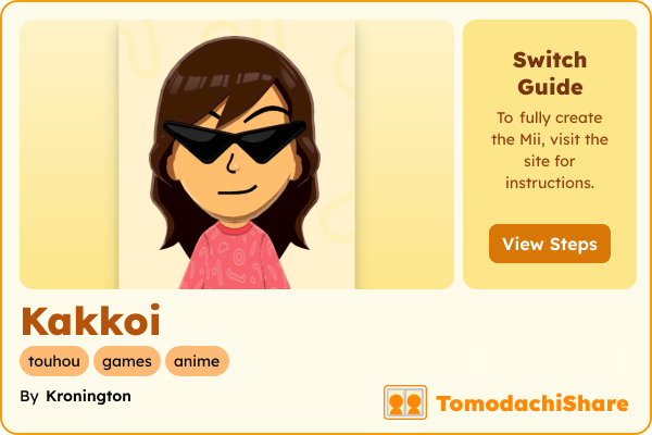 Kakkoi, a female Mii  with tags: touhou, games, anime