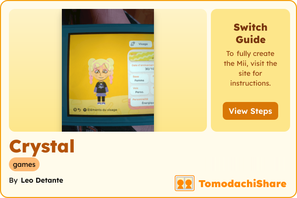 Crystal, a female Mii  with tags: games