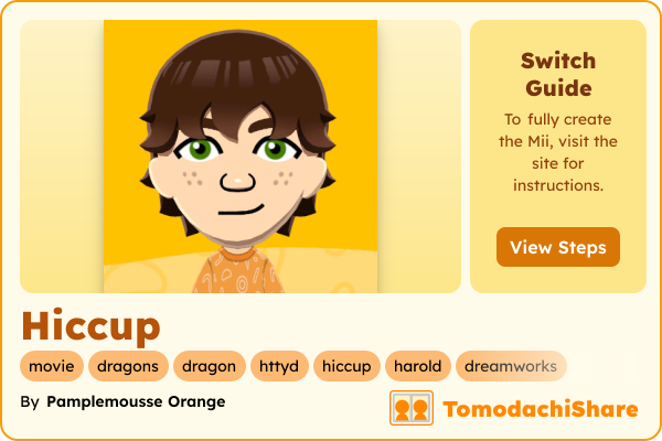 Hiccup, a male Mii  with tags: movie, dragons, dragon, httyd, hiccup, harold, dreamworks