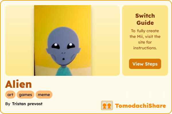 Alien, a nonbinary Mii  with tags: art, games, meme