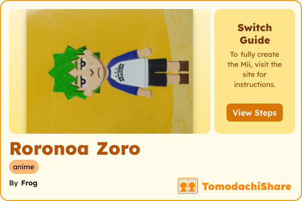 Roronoa Zoro, a male Mii  with tags: anime