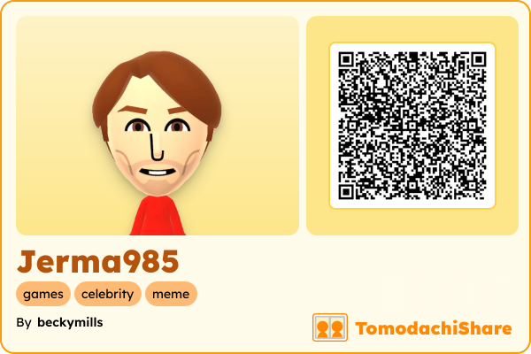 Jerma985, a female Mii  with tags: games, celebrity, meme