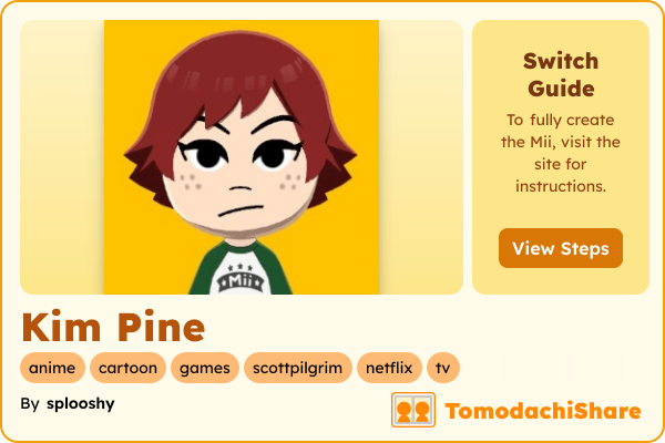 Kim Pine, a female Mii  with tags: anime, cartoon, games, scottpilgrim, netflix, tv