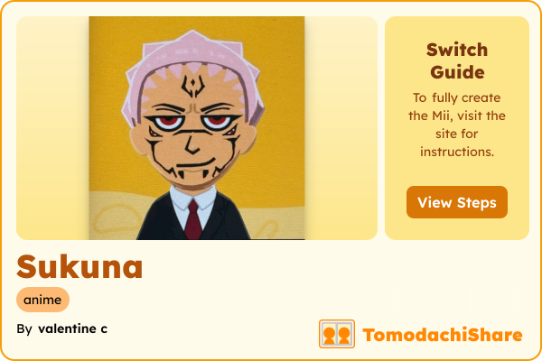 Sukuna, a male Mii  with tags: anime