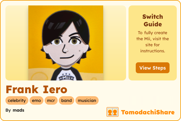 Frank Iero, a male Mii  with tags: celebrity, emo, mcr, band, musician