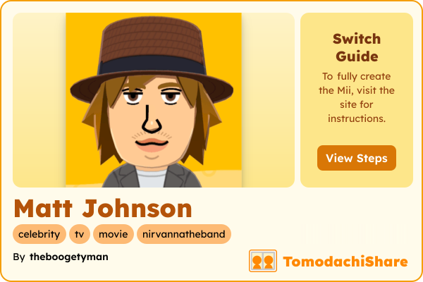 Matt Johnson, a male Mii  with tags: celebrity, tv, movie, nirvannatheband