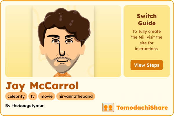 Jay McCarrol, a male Mii  with tags: celebrity, tv, movie, nirvannatheband