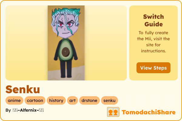 Senku, a male Mii  with tags: anime, cartoon, history, art, drstone, senku
