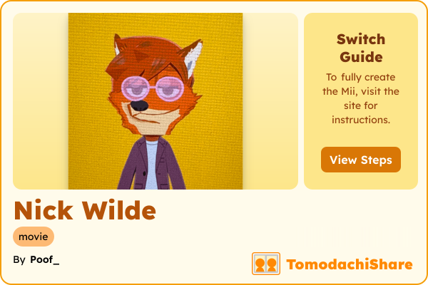 Nick Wilde, a male Mii  with tags: movie
