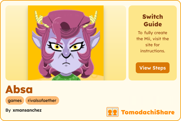 Absa, a female Mii  with tags: games, rivalsofaether