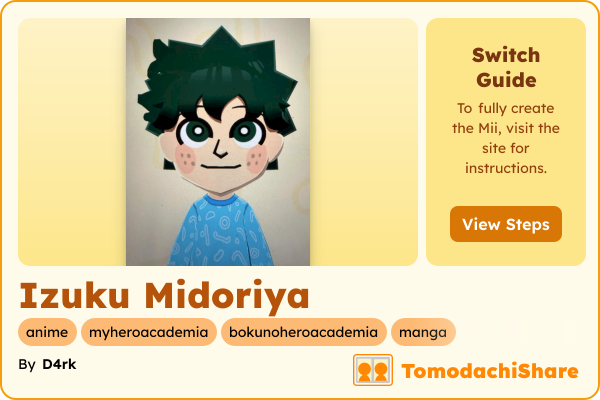 Izuku Midoriya, a male Mii  with tags: anime, myheroacademia, bokunoheroacademia, manga