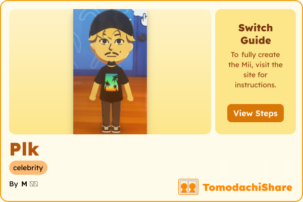 Plk, a male Mii  with tags: celebrity