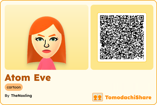Atom Eve, a female Mii  with tags: cartoon