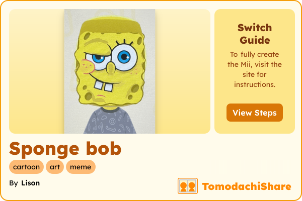Sponge bob, a male Mii  with tags: cartoon, art, meme