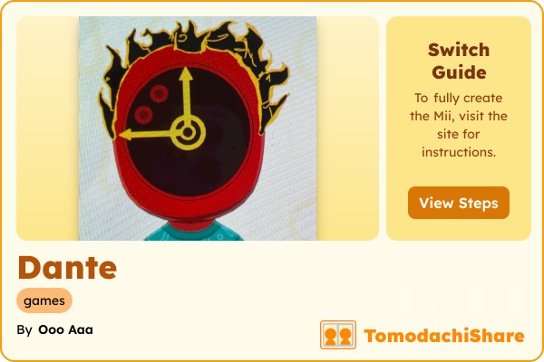 Dante, a nonbinary Mii  with tags: games