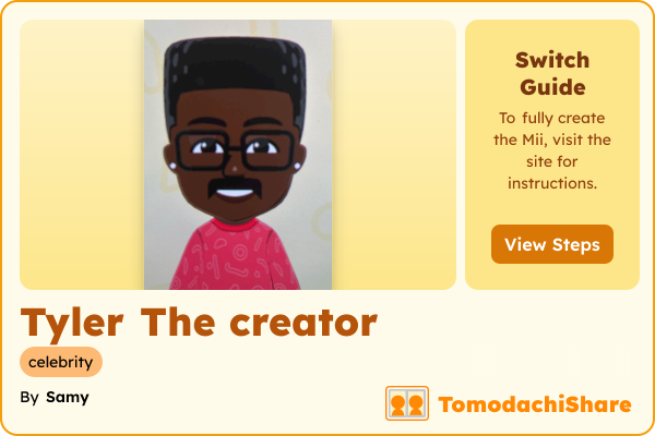 Tyler The creator, a male Mii  with tags: celebrity