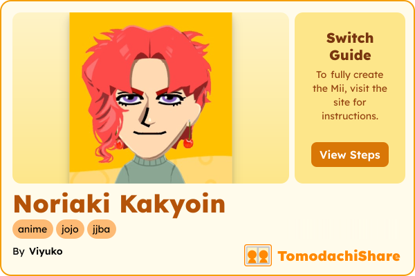Noriaki Kakyoin, a male Mii  with tags: anime, jojo, jjba