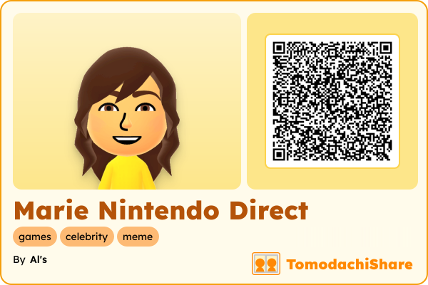 Marie Nintendo Direct, a female Mii  with tags: games, celebrity, meme